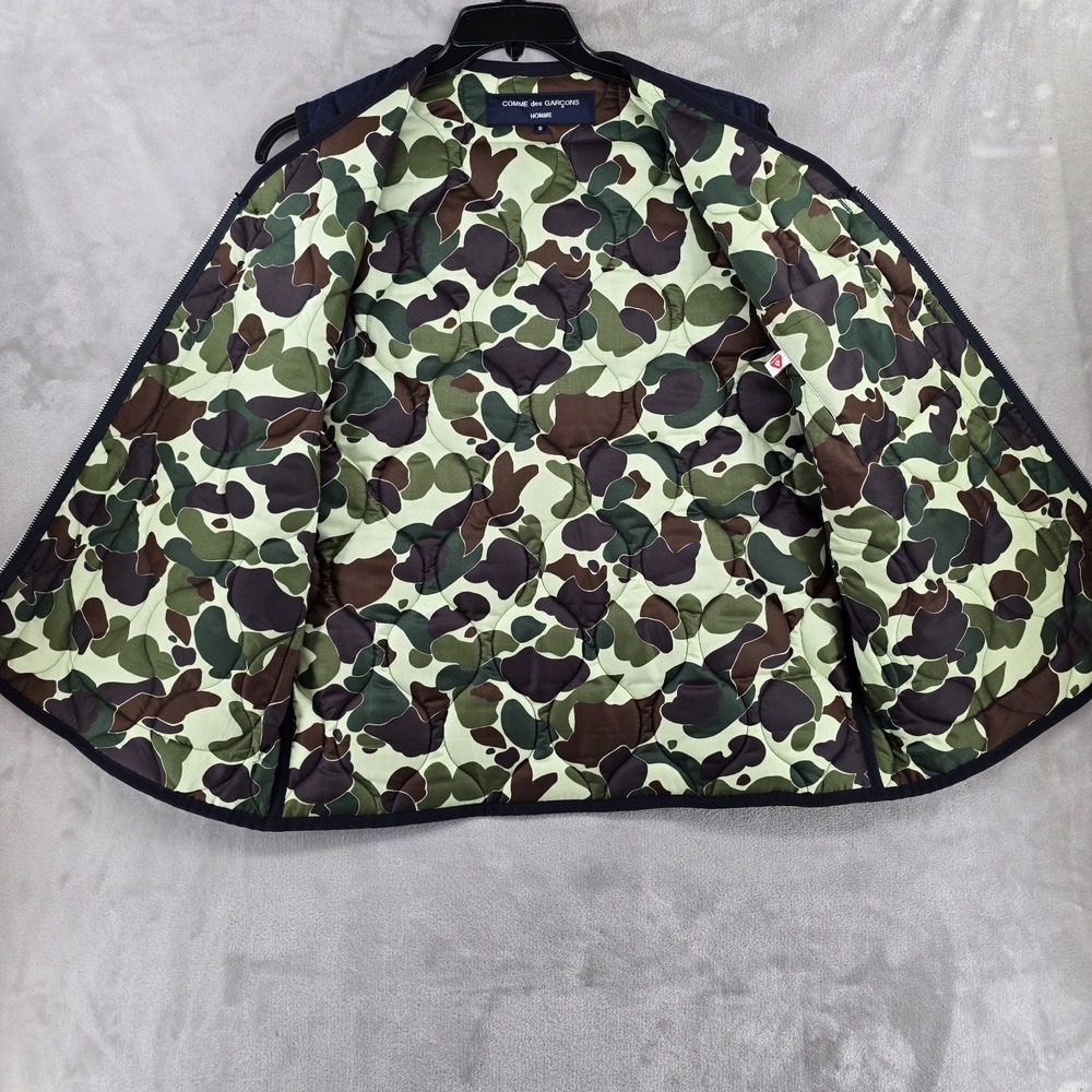 Comme Des Garçons Homme Quilted Vest Mens Small Full Zip Blue Camo Made In Japan - Picture 12 of 15
